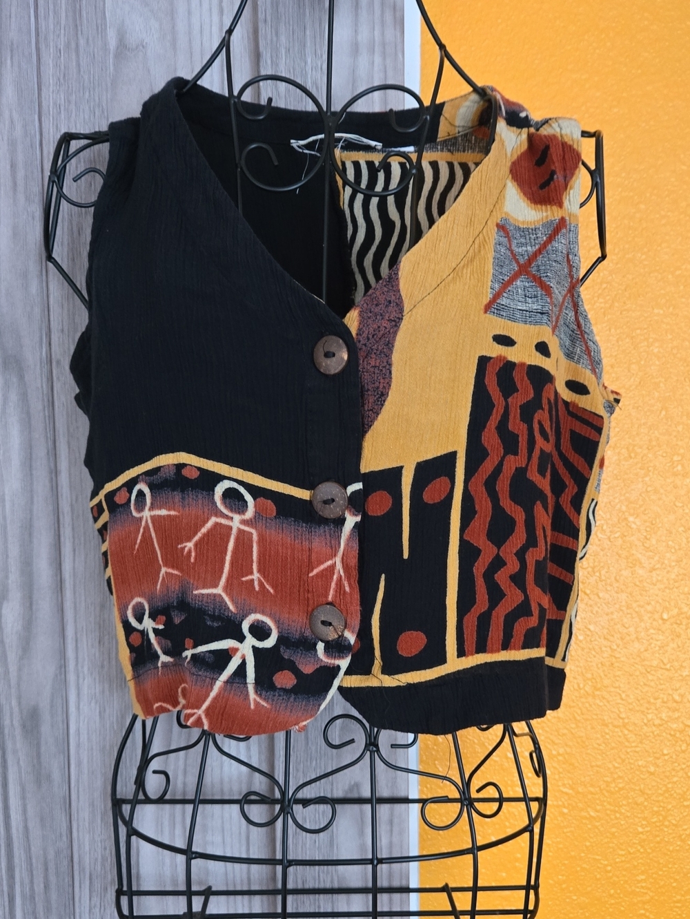 Vintage Patchwork Crop Top - Black, Mustard & Rust